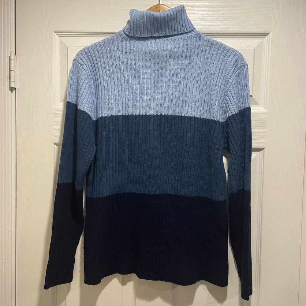 Caren Sport Womens Sweater 2X Blue Colorblock Acrylic Ribbed Knit Turtleneck - Picture 4 of 7